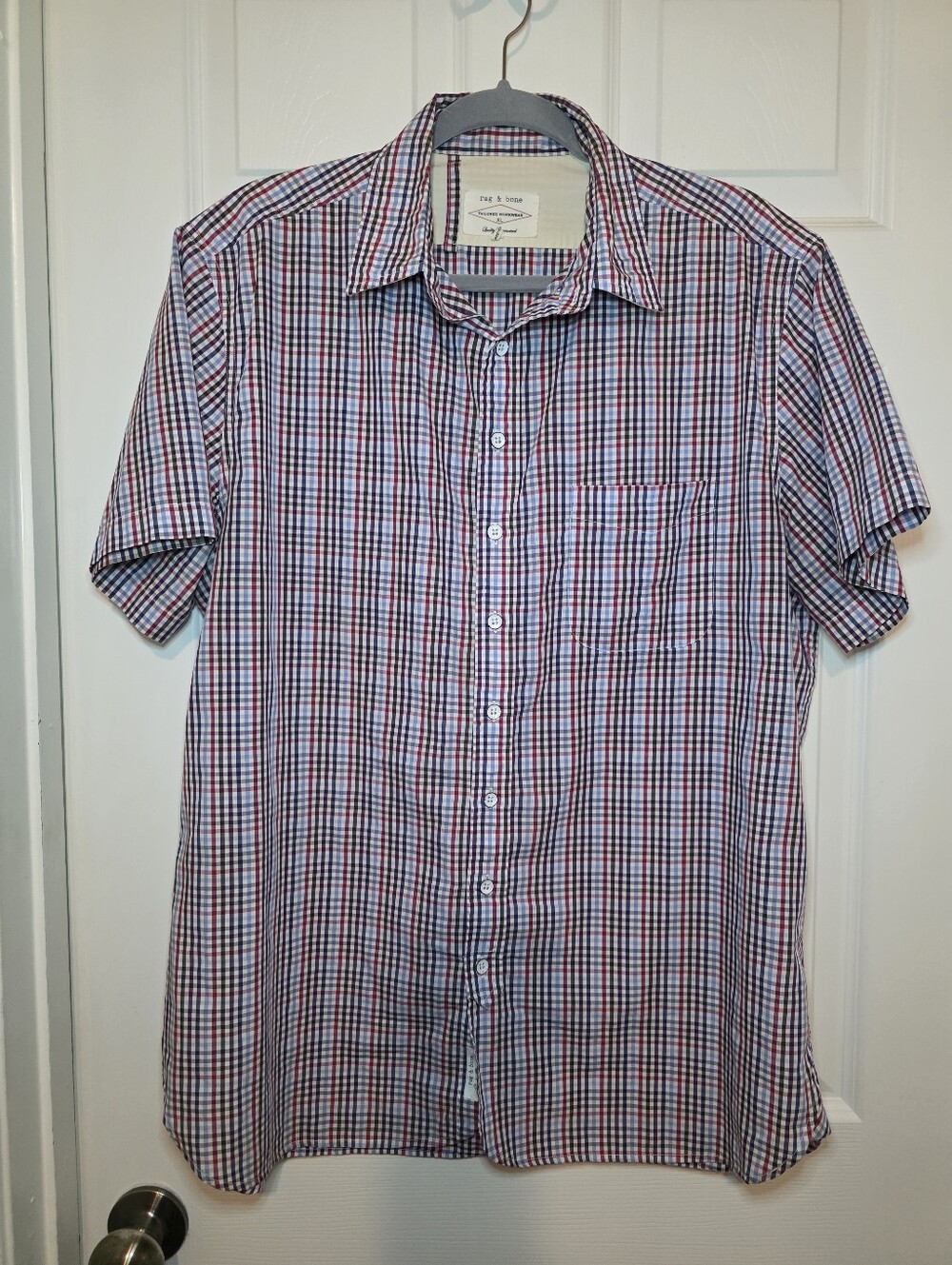 Rag & Bone Men's Short Sleeve Tailored Workwear Plaid Shirt Size XL